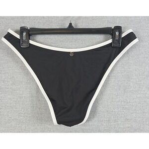 Victorias Secret Swim L Black White Lined Cheeky Brazilian Bikini Bottom NWOT